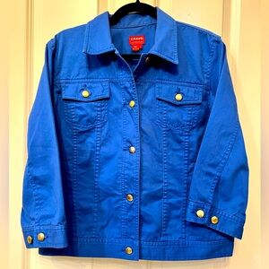 Royal Blue Chaps Cropped Sleeve Denim Jacket Size L 100% Cotton Fall Color